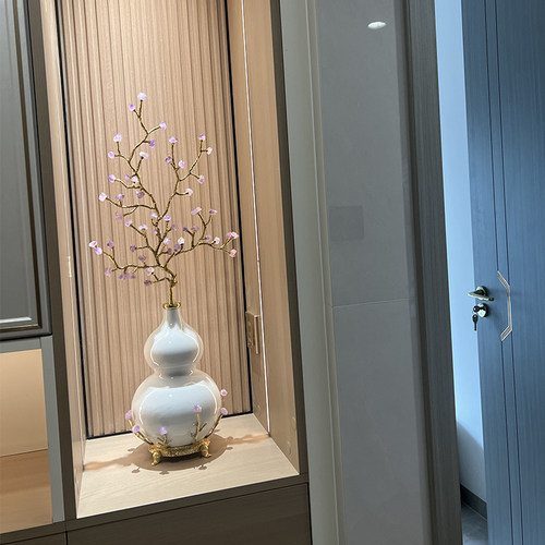 东方禧黄铜发财树陶瓷葫芦摆件