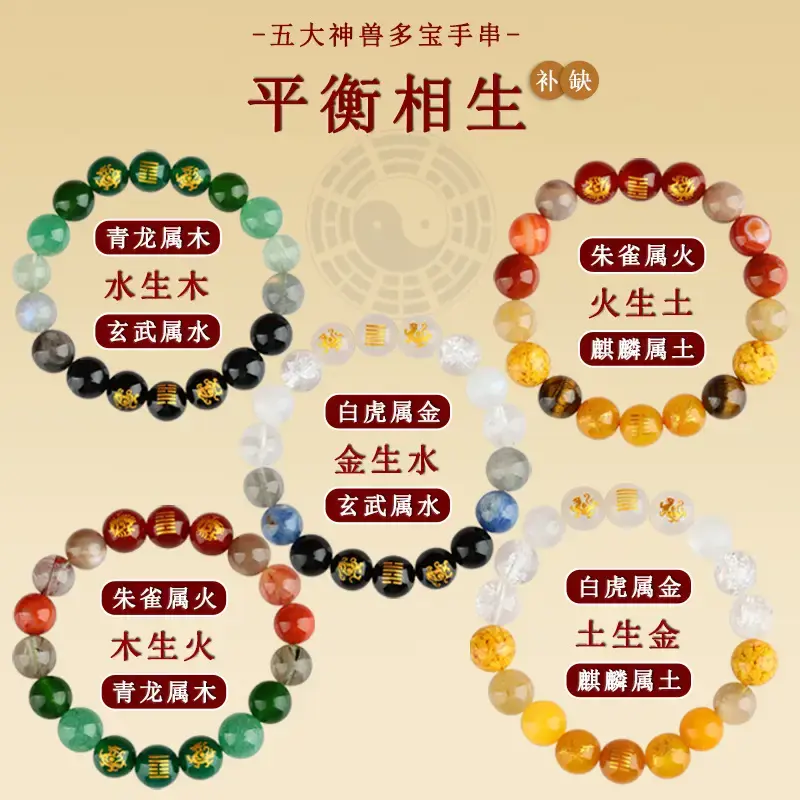 旺财运手链2025五行天然水晶补喜用金水火土水木手串缺男女款多宝