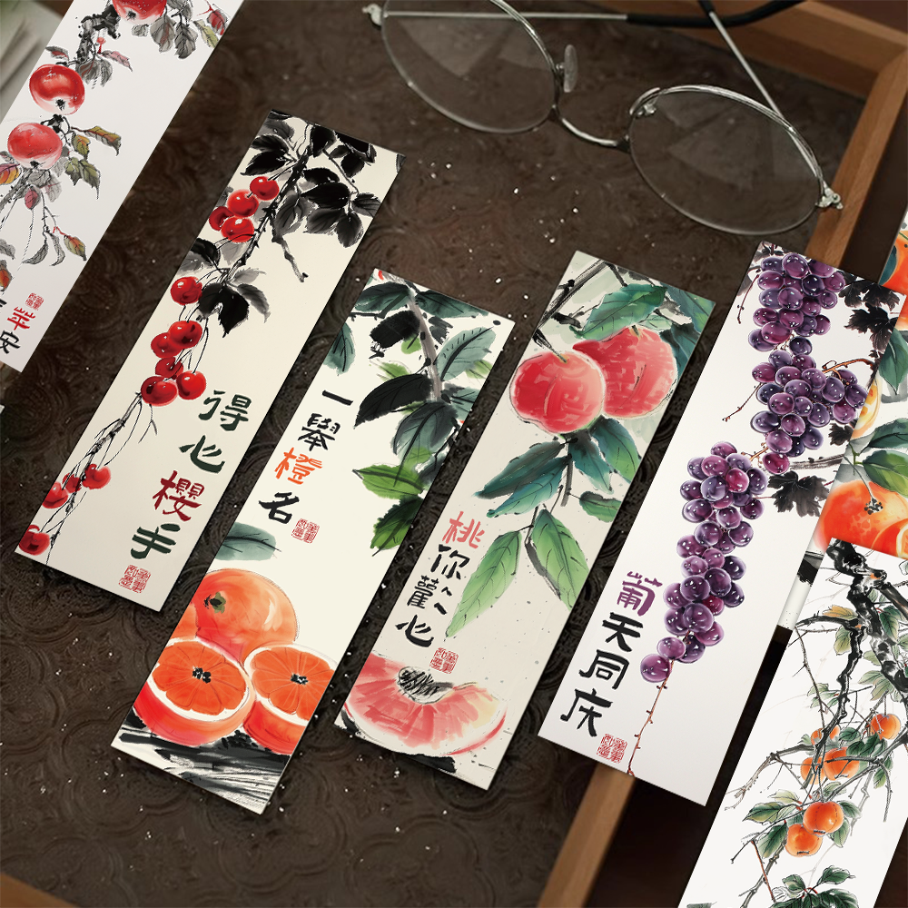 柿柿如意书签国风古风国画写意文字谐音祝福纸质卡片书页标注diy