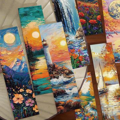 120张油画风景书签阅读书页书籍标注学生用纸质卡片创意礼品装饰