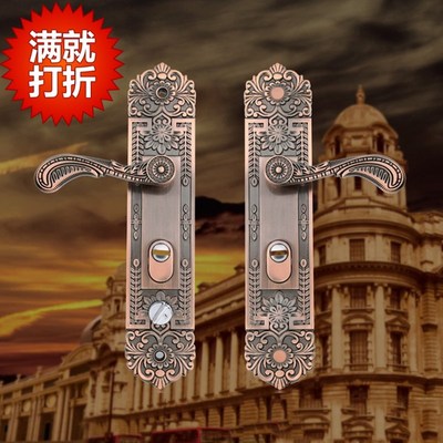 铝合金防盗门锁红古铜色大门锁面板把手双开门把手面板青古铜拉手