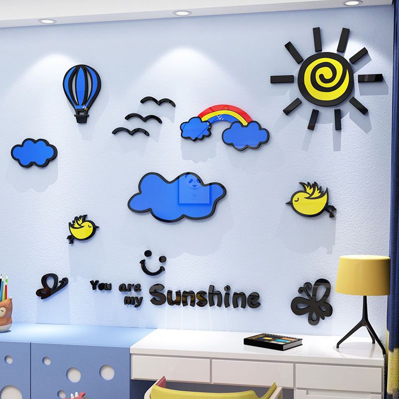 儿童房间布置男孩网红卧室墙面装饰品宝卡通贴纸床头背景改造壁画