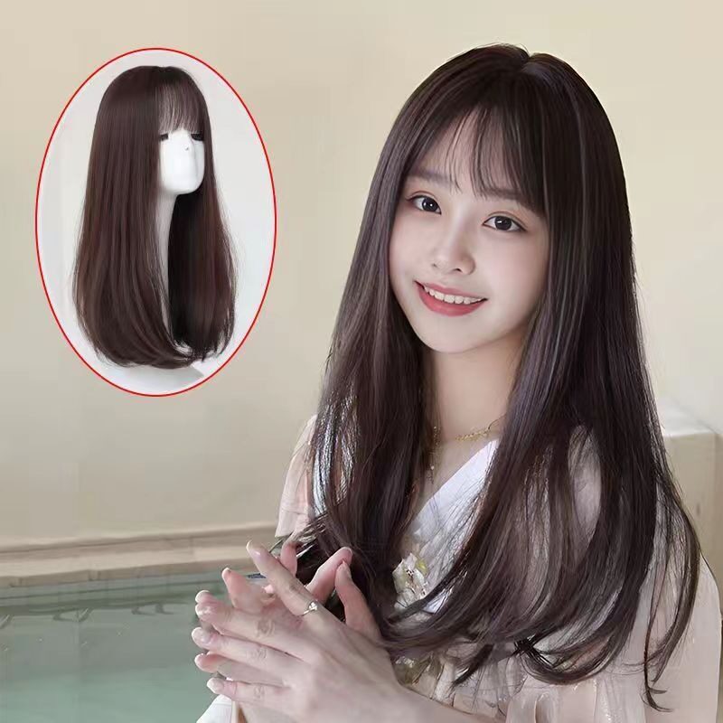 假发女锁骨发中长发空气刘海自然蓬松短发圆脸修脸长直发全头发套