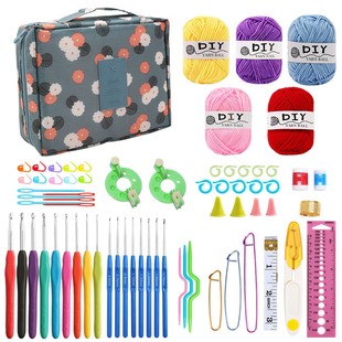 编织工具 跨境蓝色菊花钩针全套编织工具含配件DIY初学者钩针套装