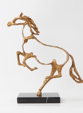 新中式抽象金属工艺品镂空马摆件办公室玄关酒柜客厅家居软装饰品