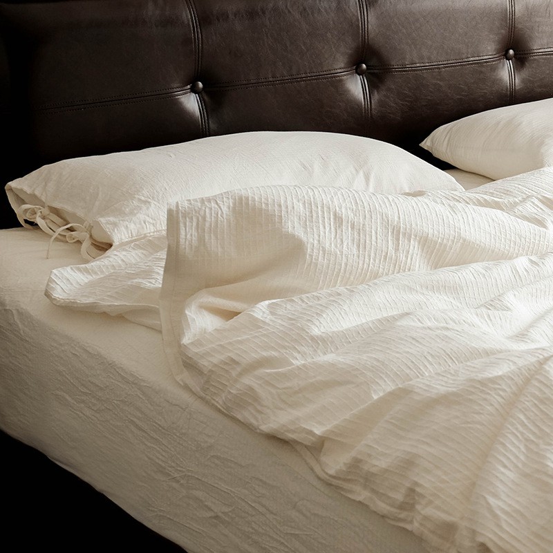 日系风床上全棉纯棉四件套日式北欧风ins白色床单被套春秋款夏季