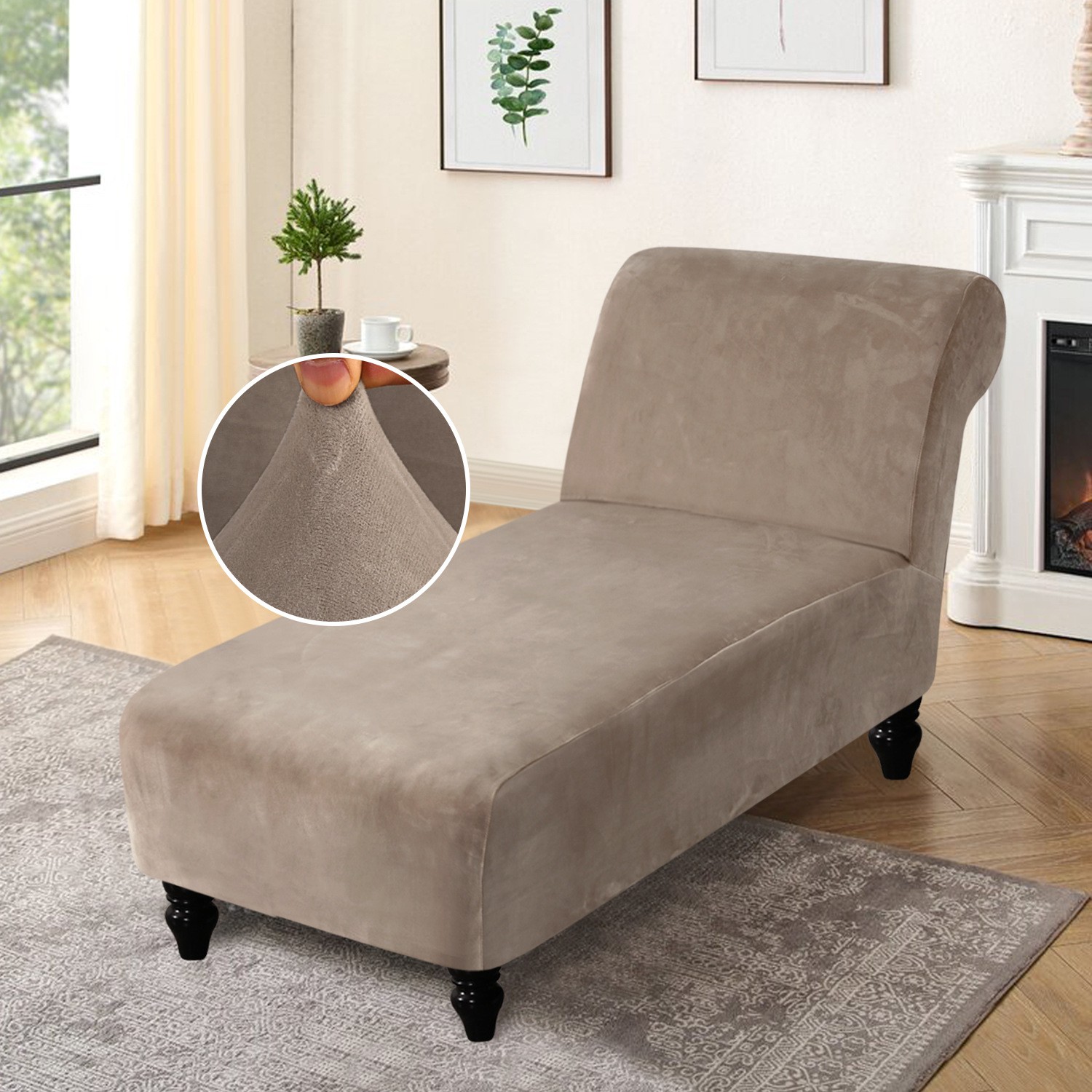 跨境chaise lounge天鹅绒无扶手贵妃沙发套弹力全包室内休闲椅套