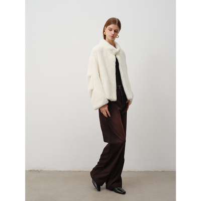 北欧传奇|进口貂皮母貂整貂皮草白色立领短款设计感袖子水貂外套