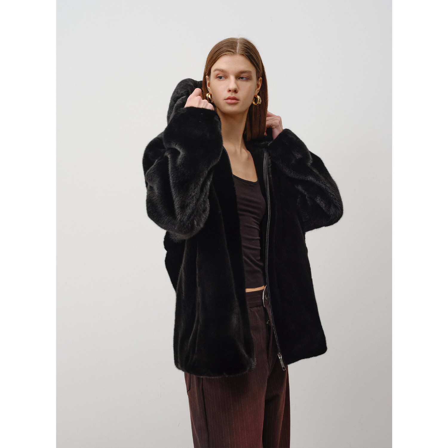 北欧传奇丨进口整貂貂皮皮草2025冬新款男女同款黑色连帽水貂外套