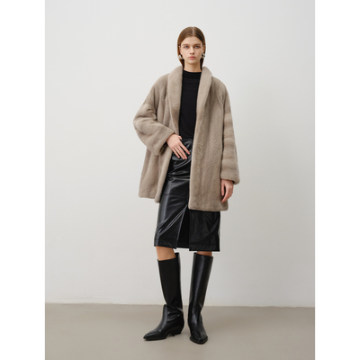 北欧传奇 雪松貂 进口天鹅绒貂皮皮草复古松弛廓形青果领水貂大衣