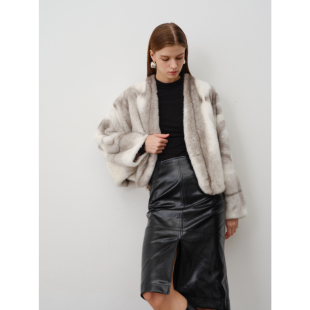 银十字短款 北欧传奇 蝙蝠袖 新款 水貂外套女 进口貂皮皮草2025冬季