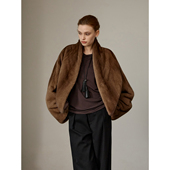 北欧传奇 进口V领蝙蝠袖 貂皮皮草优雅复古天鹅绒水貂外套女冬2025