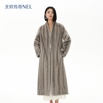 北欧传奇 时光机 进口长款紫标抽刀整貂小母貂V领皮草水貂外套女