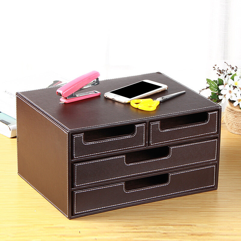 雅皮仕 经典皮质皮革桌面收纳盒 多功能 创意 A4文件 柜 韩国