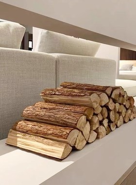 极速户外木柴原木壁炉取暖木头背景墙客厅装饰饭店民X宿木材篝火