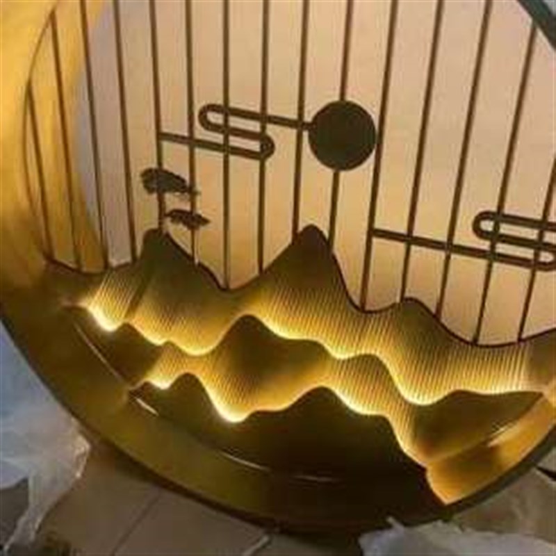 极速厂促不锈钢圆形镂空假山u屏风 墙壁浮雕 迎客松玄关隔断背景