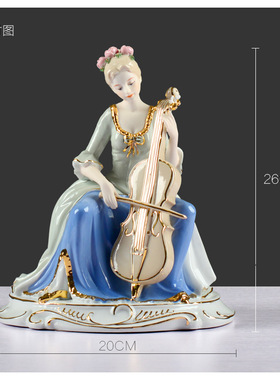 极速欧式陶瓷工艺礼品摆饰现代y家居装饰品宫廷大提琴西洋女客厅