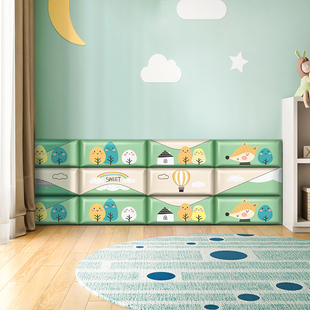 新品 饰布W置榻榻米墙 宝宝房间防撞软包墙贴卡通儿童房卧室床头装