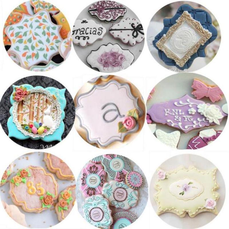 极速4Pcs Plaque Cutter Cookies Frame DIY CakPe Oval Square R