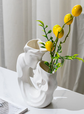 极速陶瓷花瓶人物白色陶瓷花瓶家居客H厅装饰陶瓷工艺品摆件礼物