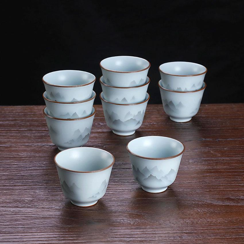茶杯套装10只6个喝茶杯子远山水
