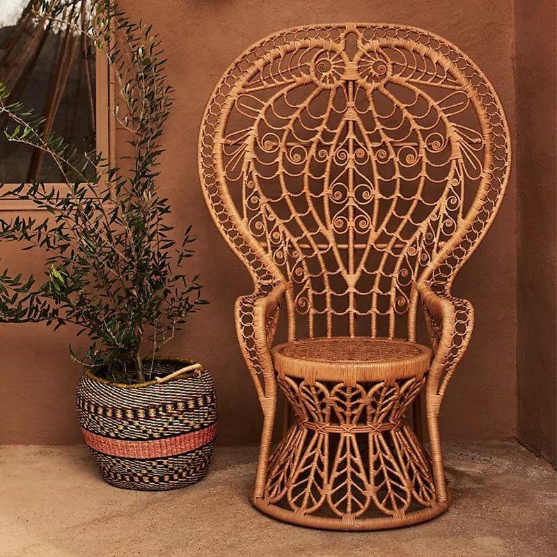 真藤藤编孔雀椅公主藤椅酒店别A墅印度椅东南亚婚礼拍摄藤椅道具