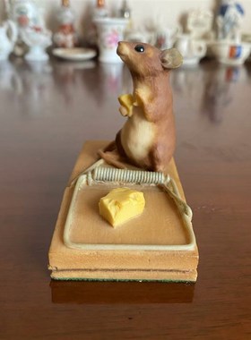 AYNSLEY 安兹丽 中古稀有收藏 奶酪小老鼠手U绘树脂 卡通摆件