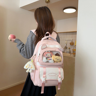 黑色书包初中女生带痛层二次元小学生防水耐脏背包高颜值双肩包女