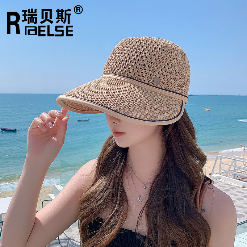 春夏季新款针织透气纸草棒球帽大沿防晒可调节太阳帽子女