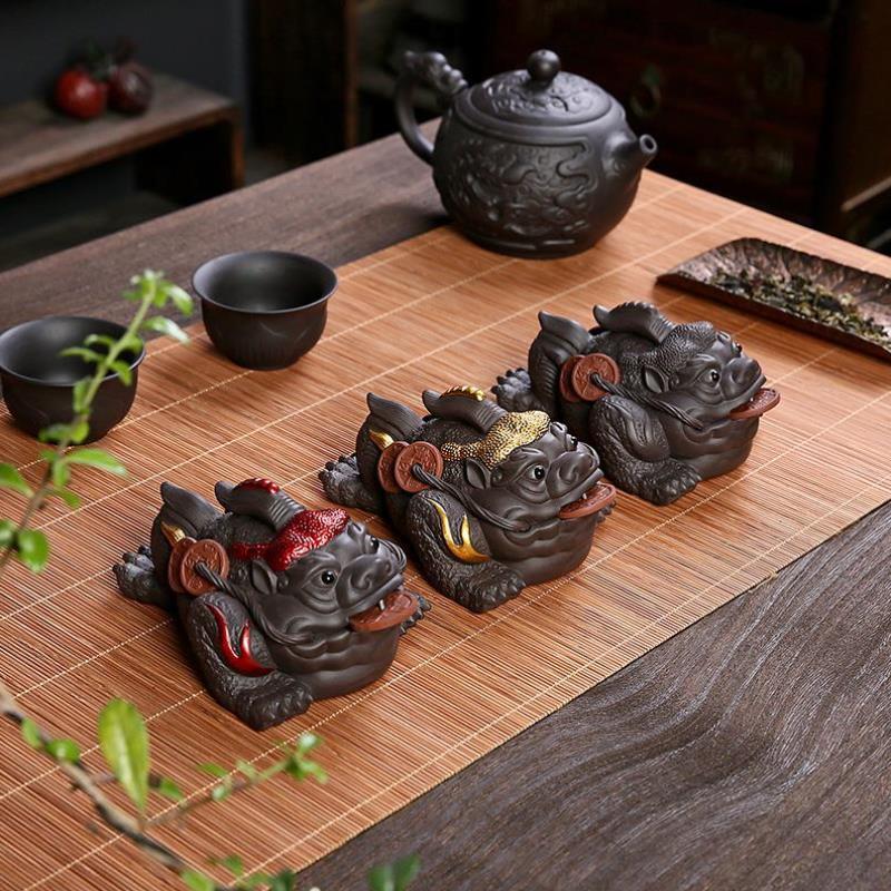 紫砂茶宠家居摆件精品可养茶台配件创意三足鸿运手工装饰金蟾茶玩