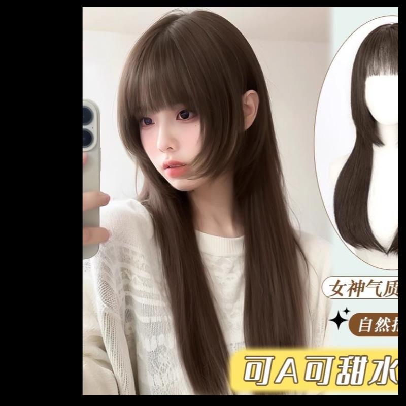 星程公主切假发女长新款自然无痕冷棕色公主切刘海姬发式全头套式