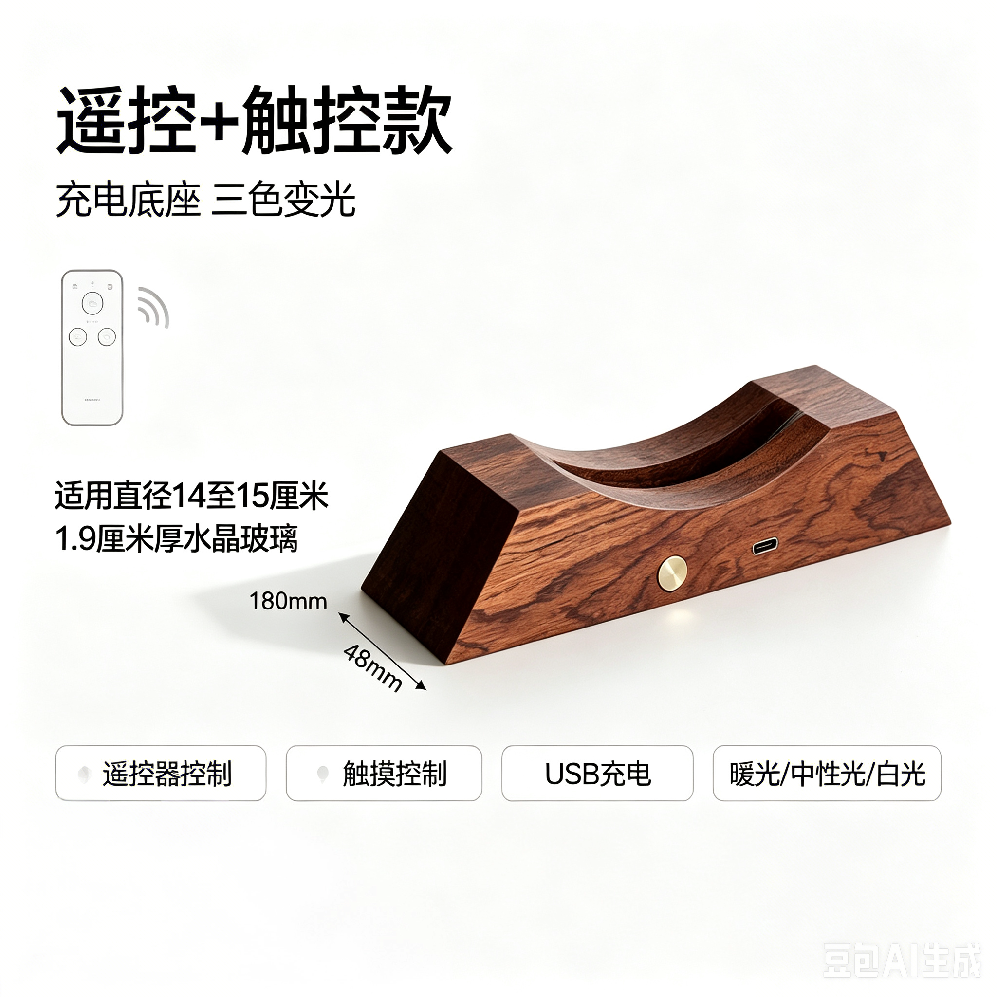 定制款水晶玻璃内雕画专用发光底香托/香盘/香座/香
