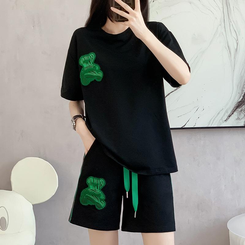 韩国2025夏季新款胖mm宽松短袖短裤休闲运动套装大码女装薄款洋气