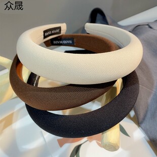 韩国网红色宽边海绵发箍颅顶w小众压发头箍O百搭外出显脸小女发卡