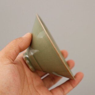 耀州窑印花橄榄青釉茶道茶具青瓷覆古博物馆同款U主人杯斗笠茶盏