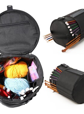 毛线收纳袋PfU圆桶毛线钩针棒针收纳包大容量多功能编织工具整理