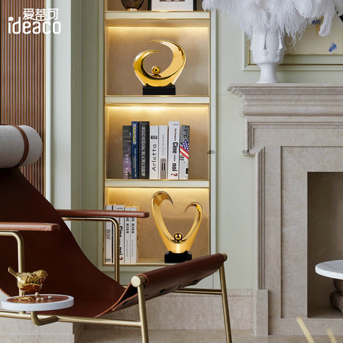 极速慧眼 现代轻奢高档金色陶瓷摆件工艺L品创意别墅样板房店铺装