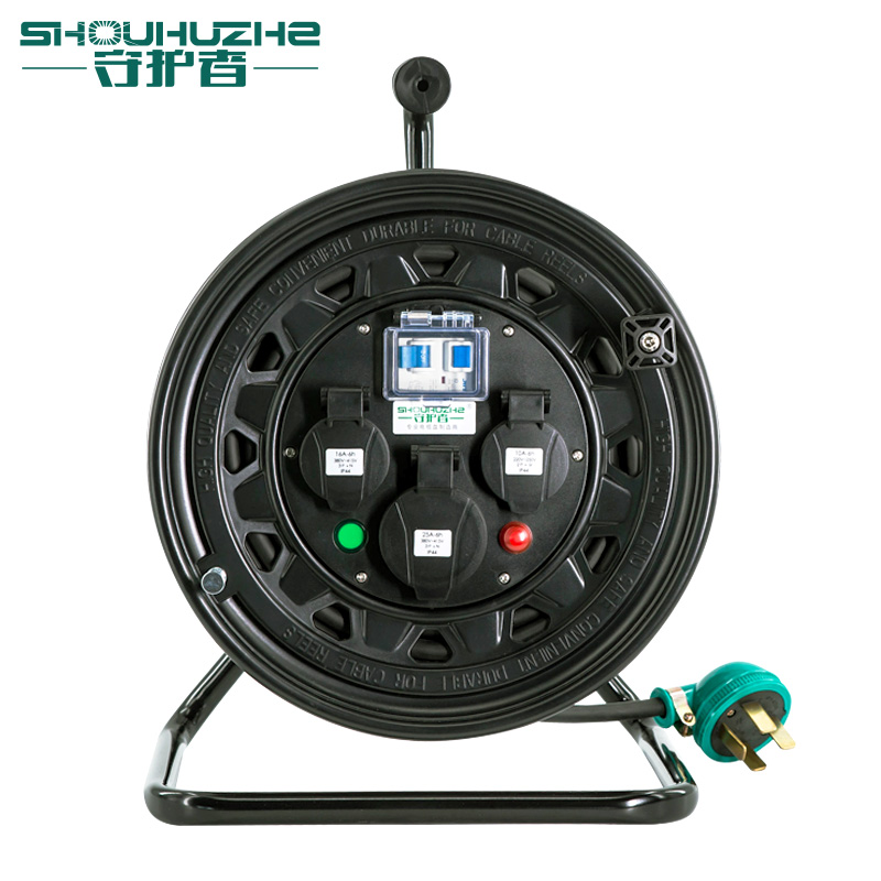 三相四线3c80V电缆盘防水25A16A插座漏电保护50米电源盘空盘卷线