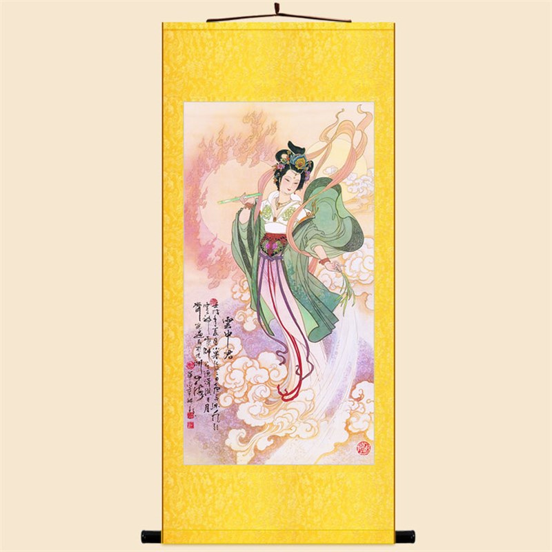 云中君仙女图 神话故事云神 中式复古仕J女美女卷轴挂画丝绸画定