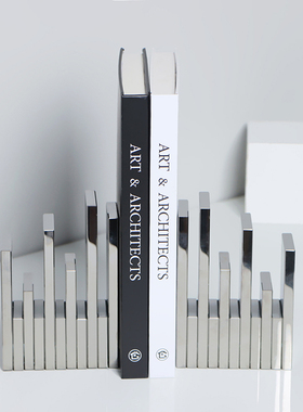 现代轻奢银色水晶跳板书档样板间书挡书房L书架书桌书靠装饰品摆