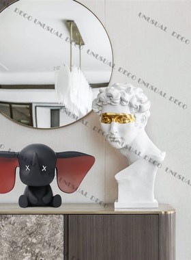 现代简约银c色黑色小飞象摆件雕塑样板房售楼处玄关客厅雕塑台饰