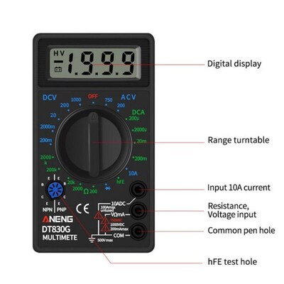 Digital Multiimeter Voltmeter Ammeter Ohmmeter DC10V~1000V 1