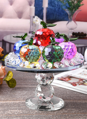 高档粉紫黄水晶苹果钻石水果盘摆件 高脚盘家居S客厅装饰新春礼物