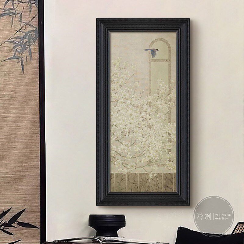 客厅卧室中法g式花鸟装饰画高级感竖版挂画入户玄关中古风手绘油