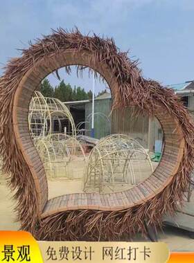 网红打卡藤编鸟巢座椅城市景观制作大型户外稻草人景观工艺品