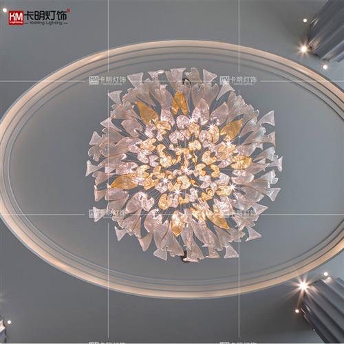 豪华酒店大厅水晶吊灯创意酒店别墅复式楼电梯间挑空叶子装饰吊灯