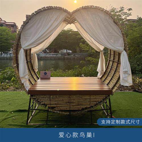 网红爱心鸟巢婚纱拍摄道具酒店景区度假村巴厘岛同款双人秋千民宿