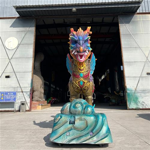 新款仿真金甲麒麟模型可以行走的大型游乐设备商场骑行车景区巡游