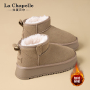 拉夏贝尔厚底雪地靴女款2025新款冬季加绒加厚短筒小个子保暖棉鞋