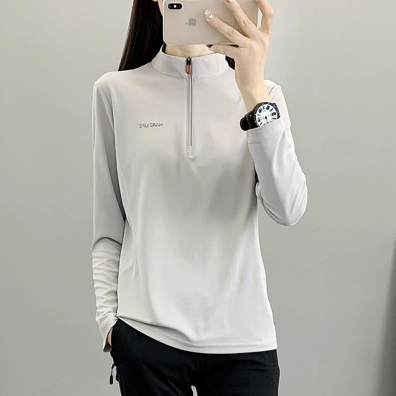 速干防晒长袖t恤女立领显瘦2024春夏薄款户外运动服徒步登山上衣